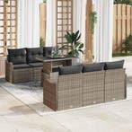 vidaXL Tuinbank Set met kussen 7 pcs Grijs Poly rattan, Verzenden, Nieuw