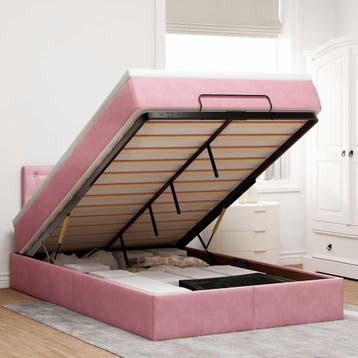 vidaXL Bed poef met matras en LEDs 120x190 cm fluweel roze, Verzenden, Nieuw