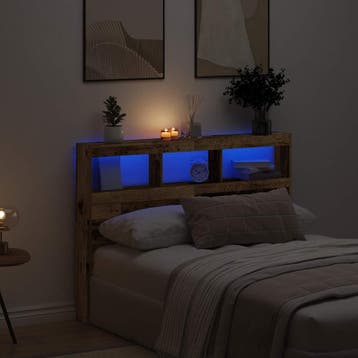 vidaXL Hoofdbordkast met LED 140x17x102 cm oud hout, Verzenden, Nieuw
