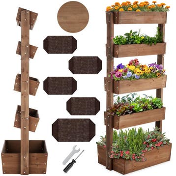 Plantenbak Flora, gelakt hout, met plantenfolie, Tuin en Terras, Verzenden, Nieuw