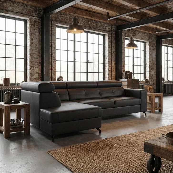 Leren hoekbank Nova - 2.5-zits arm rechts + Longchair arm, Antiek en Kunst, Antiek | Meubels | Stoelen en Sofa's, Ophalen of Verzenden