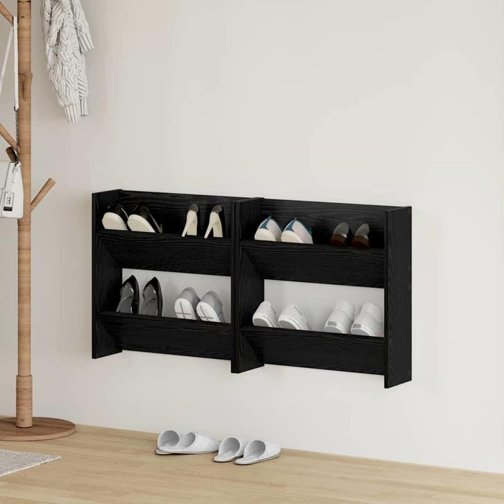vidaXL Schoenenkast 2 pcs Zwart Eiken 60 x 18 x 60 cm, Maison & Meubles, Armoires | Armoires à chaussures, Envoi
