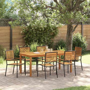 vidaXL Tuin Eettafel Set 7 st Zwart Massief Acacia Hout, Verzenden, Nieuw