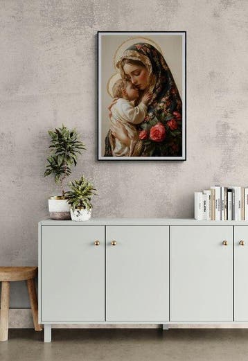 CREATIVE_HUB - Sicilian Madonna with red roses and Child, Antiek en Kunst
