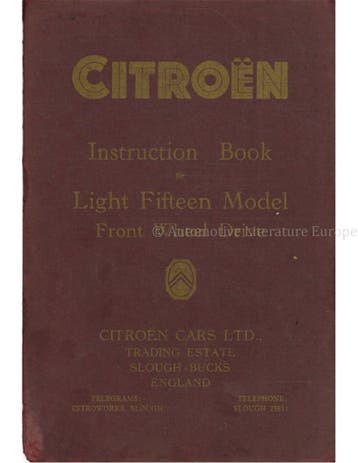 1952 CITROEN LIGHT FIFTEEN (TRACTION AV) INSTRUCTIEBOEKJE