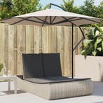 vidaXL Ligbed 2-persoons met kussens poly rattan lichtgrijs, Verzenden
