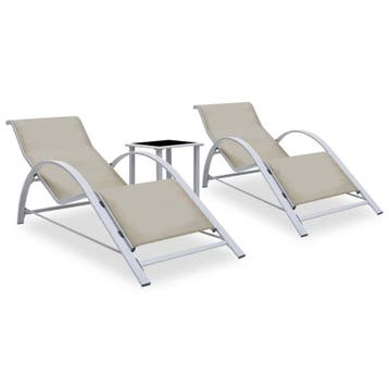 vidaXL Ligbedden 2 st met tafel aluminium crèmekleurig, Tuin en Terras, Verzenden, Nieuw