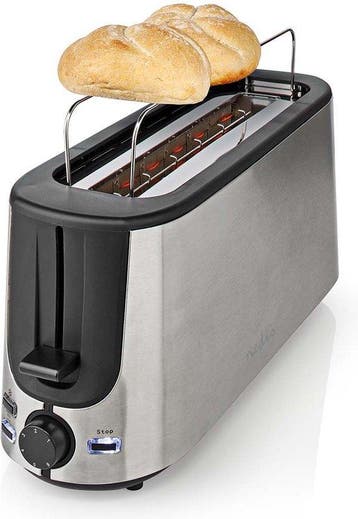 Broodrooster - Toaster - 2 sneetjes - Zwart/Zilver - Nedis, Verzenden, Nieuw