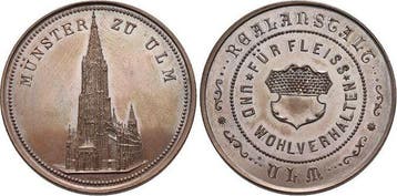 Bronzene Praemien-medaille o Jahr (n nach 1890 Ulm-stadt, Verzenden