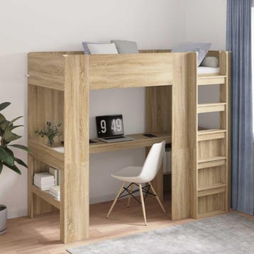 vidaXL Stapelbedframe met Bureau Sonoma Eik 80 x 200 cm, Verzenden, Nieuw