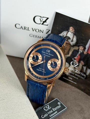 Carl von Zeyten - Schönmünzach Dual Time Automatic Blue/Gold, Handtassen en Accessoires, Horloges | Heren, Nieuw
