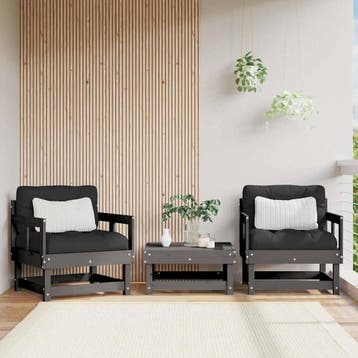 vidaXL Tuinstoelen 2 st met kussens massief grenenhout grijs, Verzenden, Nieuw
