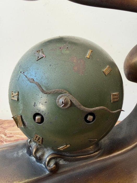 Klok - A. Soleau - Brons, Marmer - 1920-1930 - Art Deco, Antiek en Kunst, Kunst | Designobjecten