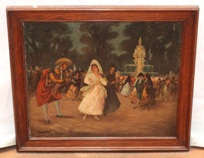 Emilio Álvarez Díaz (1879-1952) - Tarde de romería, Antiquités & Art, Art | Peinture | Classique