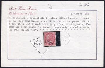 Royaume d’Italie 1863 - DLR 40 c. rose carminé Sass L20, Postzegels en Munten, Gestempeld