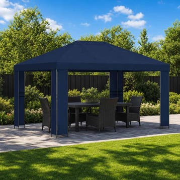 vidaXL Prieel 4 × 3 m Blauw Polyester en Staal 190 gsm, Verzenden
