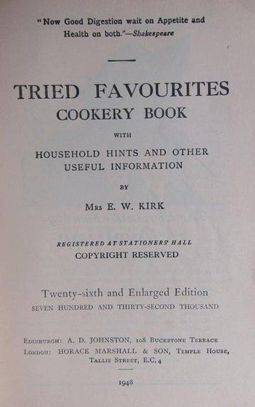 Mrs E. W. Kirk - Tried Favourites Cookery-Book. With, Antiquités & Art