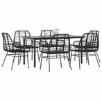 vidaXL 7-delige Tuinset poly rattan glas zwart, Tuin en Terras, Verzenden, Nieuw, Tuinset