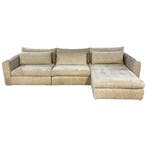 4x6 sofa – X2 Modulaire Hoekzetel In Ecru Velours -, Verzenden, 300 cm of meer, Eclectisch, Zo goed als nieuw