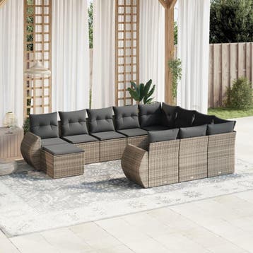 vidaXL 11-delige Loungeset met kussens poly rattan grijs, Tuin en Terras, Tuinsets en Loungesets, Verzenden, Nieuw, Loungeset
