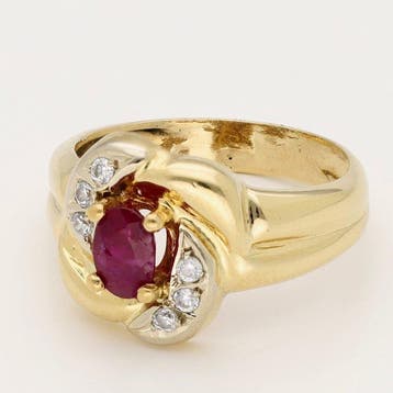 Bague - 18 carats Or jaune Rubis - Diamant, Nieuw