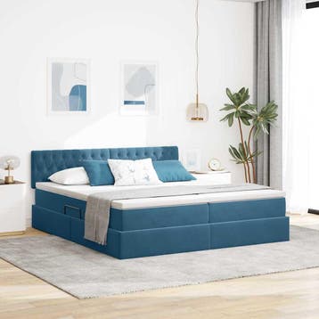vidaXL LED opbergbed met matras Donkerblauw 200 x 200 cm, Verzenden