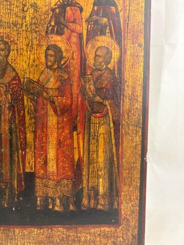 Icoon - Russisch houten orthodox familie-icoon van de Negen