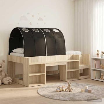 vidaXL Bed met Tunnel 3 st Sonoma Eiken en Zwart Bewerkt, Huis en Inrichting, Slaapkamer | Bedden, Verzenden, Nieuw