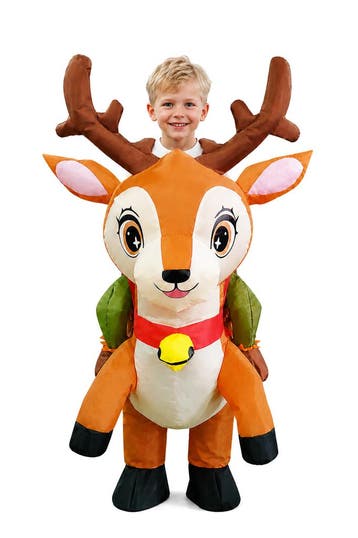 KIMU® Opblaas Kostuum Kinderen Zittend Op Hert 122 128 134 1, Ophalen of Verzenden, Nieuw