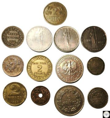 Wereld. Lot of 13 coins from 1836-1985 including silver