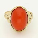 Ring - 14 karaat Geel goud - Bloedkoraal
