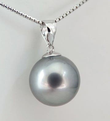 Pendentif - 18 carats Or blanc Perle - Argent vert-bleu, Bijoux, Sacs & Beauté, Bijoux anciens