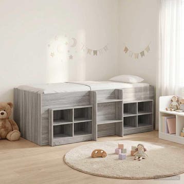 vidaXL Loft Bed Frame met Kast 3 st Grijs Sonoma Bewerkt, Huis en Inrichting, Verzenden, Nieuw