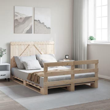 vidaXL Bedframe met hoofdbord massief grenenhout wit 140x200, Verzenden