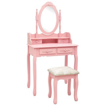 vidaXL Kaptafelset met kruk 75x69x140 cm paulowniahout roze, Verzenden