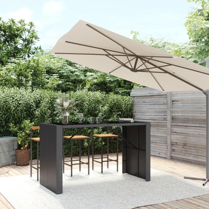 vidaXL Bartafel met glazen blad 185x80x110 cm poly rattan, Tuin en Terras, Tuintafels, Nieuw, Verzenden