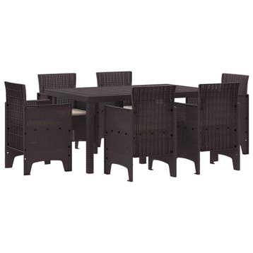 vidaXL Tuin Eettafel Set 7 st Bruin Polt riet, Verzenden