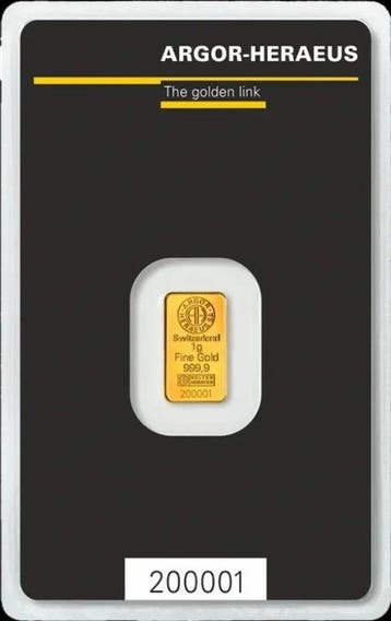 1 gramme - Or .999 - Argor-Heraeus, Switzerland - Scellé &