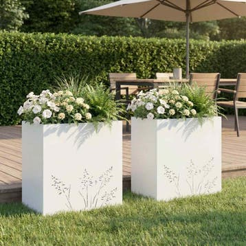 vidaXL Plantenbak 2 st Wit 50 x 30 x 49 cm Koudgewalst staal, Verzenden, Nieuw