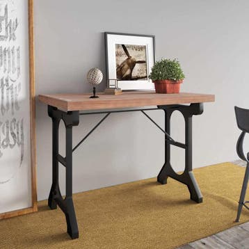 vidaXL Eettafel 110x65x82 cm massief vurenhout en ijzer, Maison & Meubles, Verzenden