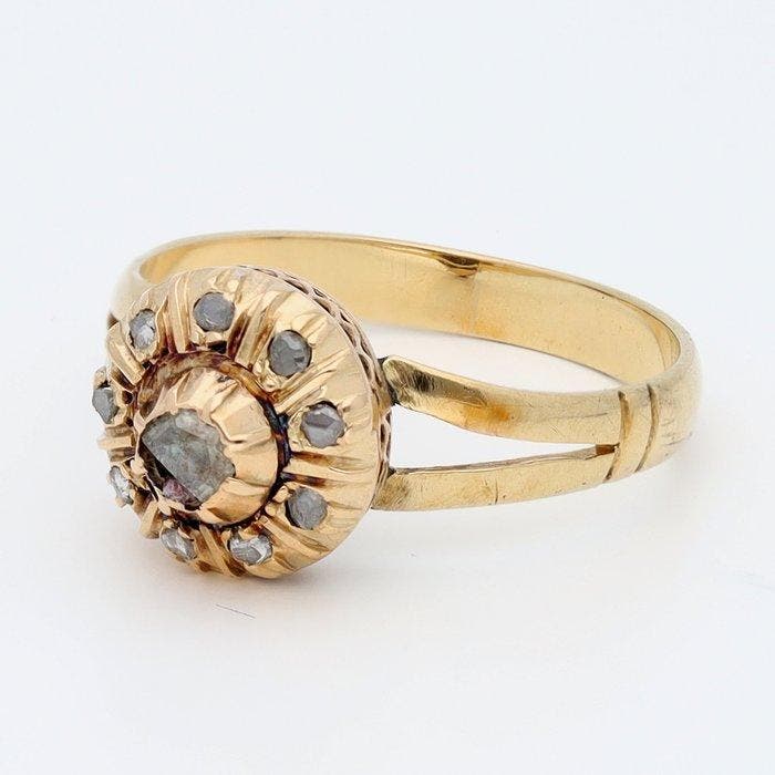 Bague - 14 carats Or jaune Diamant (Naturelle), Handtassen en Accessoires, Ringen