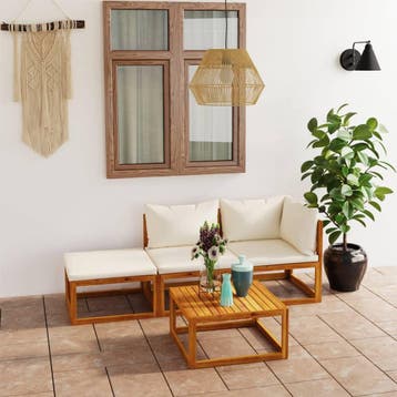 vidaXL 4-delige Loungeset met kussens massief acaciahout, Tuin en Terras, Verzenden, Nieuw, Loungeset