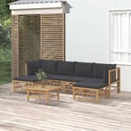 vidaXL 7-delige Loungeset met kussens bamboe donkergrijs, Verzenden, Nieuw, Loungeset