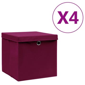 vidaXL Opbergboxen met deksel 4 st 28x28x28 cm donkerrood, Verzenden, Nieuw