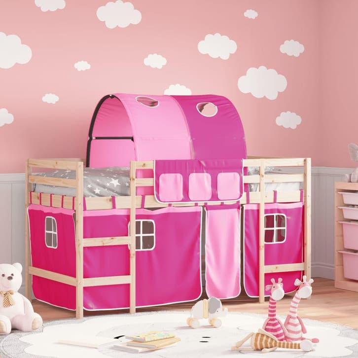 vidaXL Kinderhoogslaper met tunnel 90x200 cm massief, Maison & Meubles, Chambre à coucher | Lits, Envoi