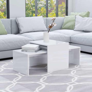vidaXL Salontafelset 100x48x40 cm bewerkt hout hoogglans wit, Verzenden, Nieuw