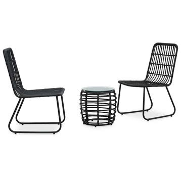 vidaXL 3-delige Bistroset poly rattan zwart, Tuin en Terras, Verzenden, Nieuw
