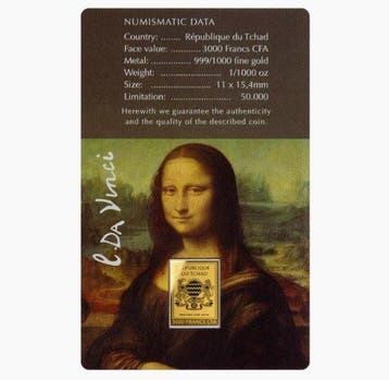 Tsjaad. 3000 Francs 2024, Da Vinci Mona Lisa, 1/1000 oz