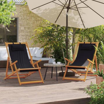 vidaXL Strandstoelen 2 st inklapbaar stof zwart, Verzenden, Nieuw