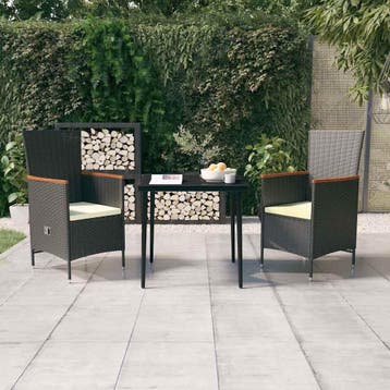 vidaXL 3-delige Tuinset met kussens zwart, Verzenden, Tuinset